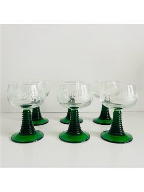 Luminarc Vintage Roemer Wine Glasses Green Beehive Stem Set of 6